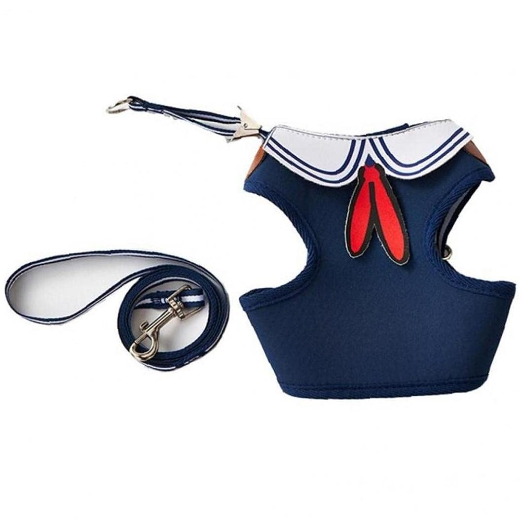 1set Adjustable Cat Dog Harness and Leash Set Navy Collar Traction Rope Set for Small Medium Dog Cat Size L