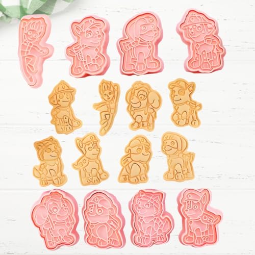 Ejetor Cortador de Biscoito 3D Carimbo Para Doces Patrulha Molde 3D com 8 Peças Tema Cachorrinhos