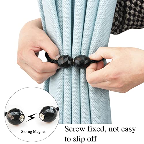 Hangtty 2 Pack Strong Magnetic Curtain Tiebacks Rope Decorative Curtain Tie Backs Magnetic Curtain Holders For Drapes Window Treatment Holdbacks, Black #TOP2