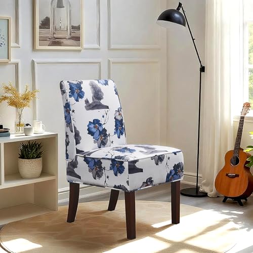 ModaSeren Armless Accent Chair Slipper: Tufted Slipper Chair with Printed Floral Pattern...