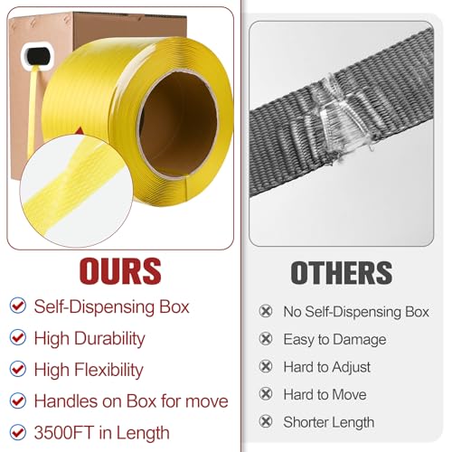 myfamirea heavy duty banding strapping kit with tensioner tool 1234 x 3500ft polypropylene plastic packaging strapping 300 metal seals sealer tool for pallets logistics warehouse red