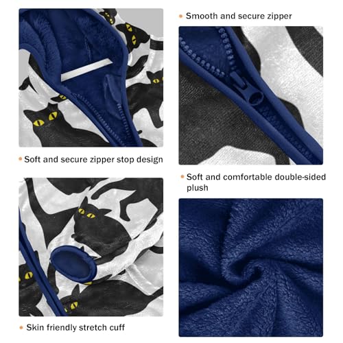 Black Cat with Yellow Eyes Girls Fleece Jacket Girls Fall Jacket Girls Zip Up Hoodie Girls Sherpa Jacket 2-10T3