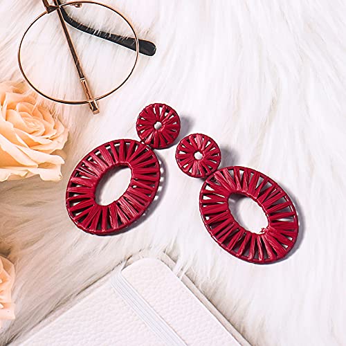 Statement Raffia Earrings Boho Drop Dangle Earrings for Women Handmade Fashion Earring Bohemian Gift Jewelry for Girls3