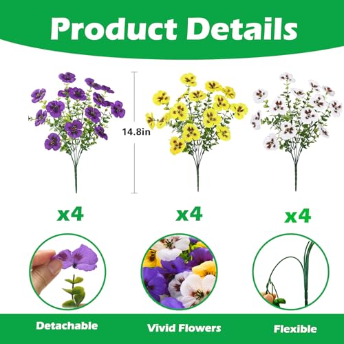 Artificial Flowers for Outdoors,Yellow White Purple 12 image 4