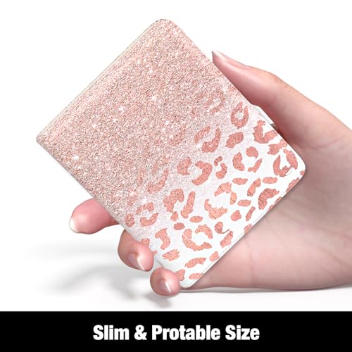 Image of Rouidr Womens Wallet, RFID Small Slim Wallet for Women, Cute Bifold Leather Pocket Credit Card Holder Ladies Mini Purse with Zipper Coin Pocket & ID Window, Pink Leopard