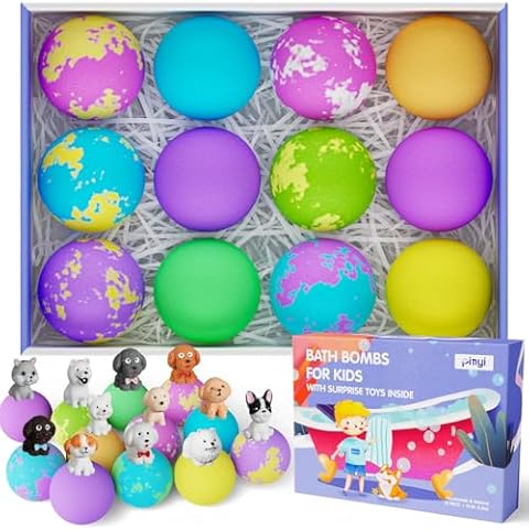 Bath Bombs for Kids, 12 Bath Bombs with Toys Inside, Organic Handmade Kids Bath Bombs with Puppy Dog Toys, Toddler Bath Bombs for Girls Boys, Natural Bath Bombs with Surprise Gift Set Cover