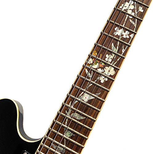 Image of Inlay Sticker Fret Markers for Guitars - Tree of Life w /Hummingbird, FT-055TL-HM | Full-length vines, leaves, and white blossoms frame a hummingbird at the 12th fret for a decorative pearl-style inlay look.