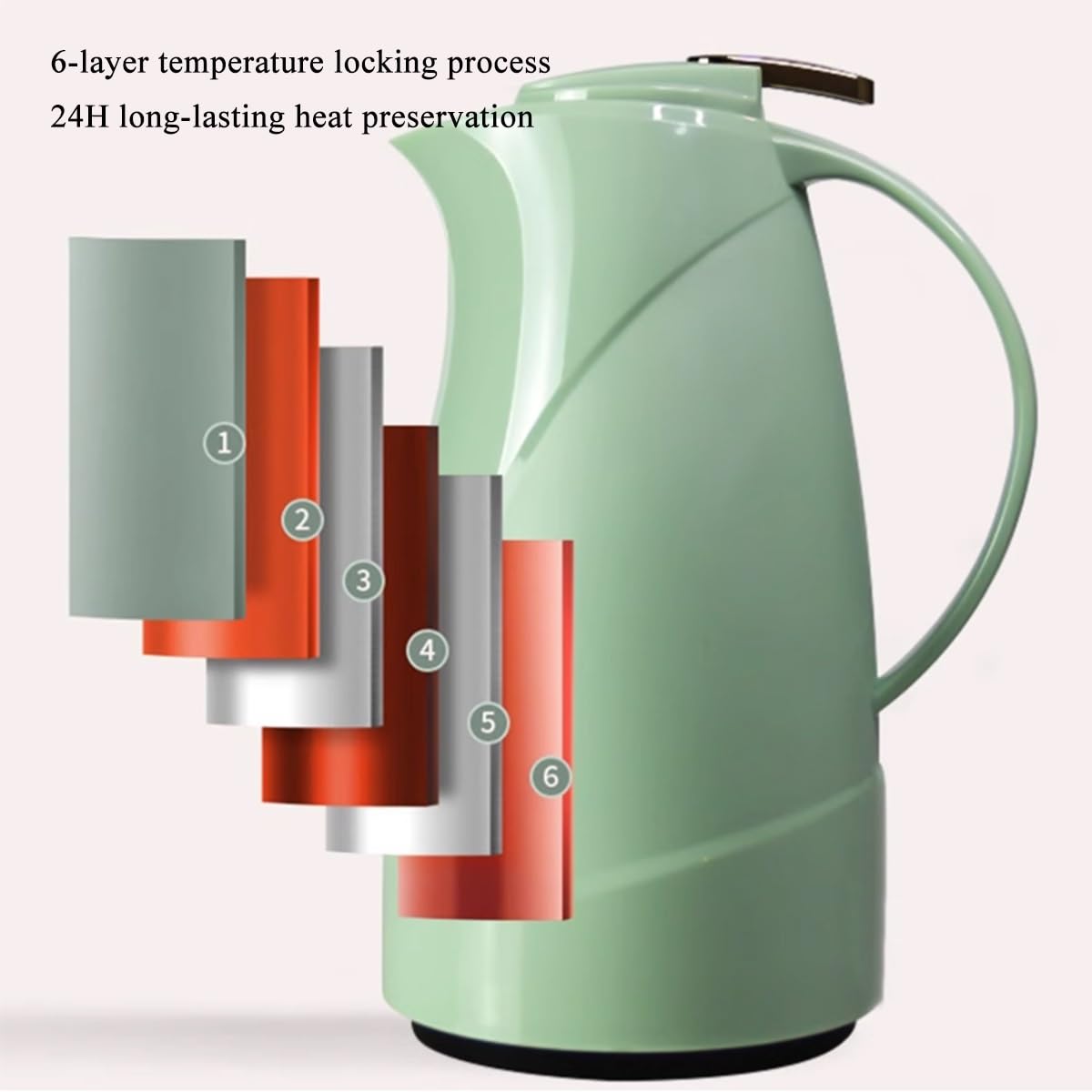 Caraffa Termica 1,6 Litri Caraffa Sottovuoto Di Grande Capacità Per Conservare Liquidi Caldi, Caraffe Per Caffè Con Coperchio A Pressione, Distributore Di Caffè Con Rivestimento In Vetro(/Pink)