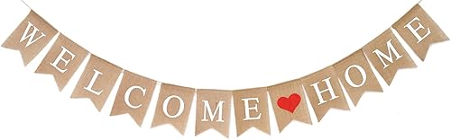 Cartel de bienvenida a casa de arpillera, decoraciones rústicas para fiestas de bienvenida a casa disponible en Yaxa Colombia