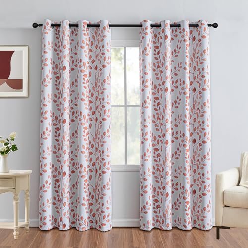 Image of MYSKY HOME Terracotta Curtains 84 Inch Length for Bedroom Grommet 2 Panels