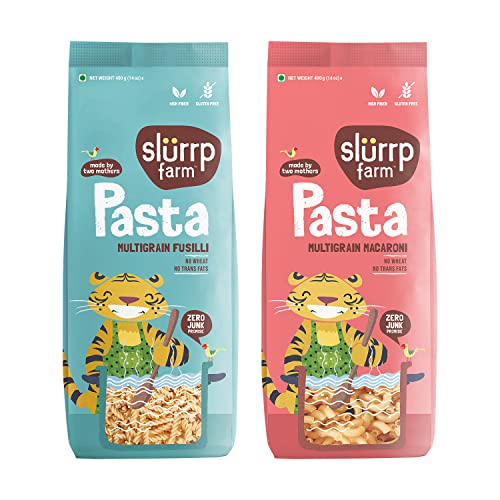 Image of SLURRP FARM No Maida Pasta Combo | Gluten Free & Multigrain | Healthy Pasta made with Brown Rice and Corn | 400 grams X 2