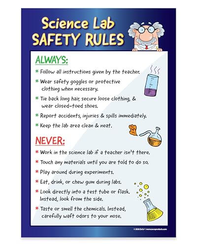 ZOCO – Science Lab Safety Rules Poster – Laminated 12x18 Classroom Chart for Middle & High School – Chemistry, Biology, Physics Laboratory Decor for Teachers & Students