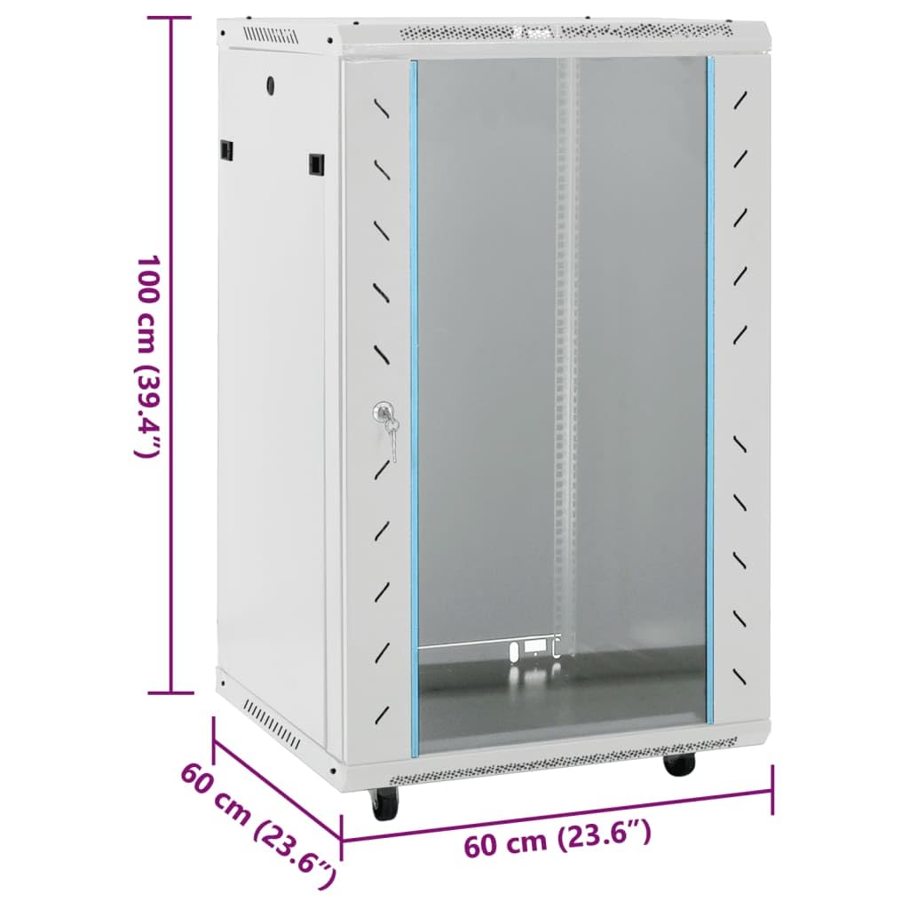 vidaXL Armadietto di Rete 18U con Ruote 19" IP20 60x60x100 cm, Armadio di Rete autoportante, Armadio Dati, Supporto di Rete