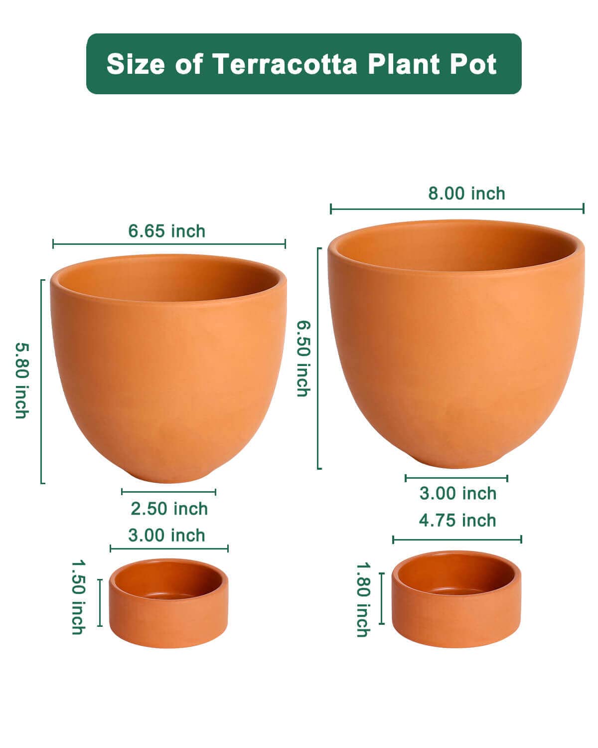 vensovo Terracotta Self Watering Plant Pot 2 PCS 6 Inch & 8 Inch
