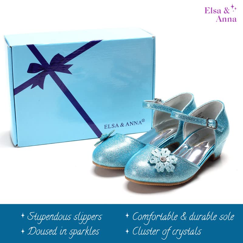ELSA & ANNA Zapatos de princesa niña - 3 cm tacón - Zapatos de fantasía con brillos y cristales - Para fiestas, cumpleaños y cosplay - Tacones niña princesa (SHOES2)