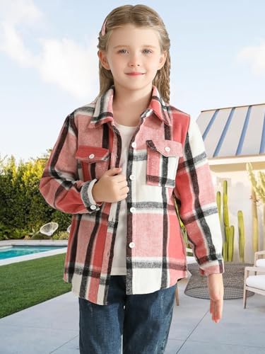 Girls Flannel Plaid Jacket Western Shirt with Pockets Button Down