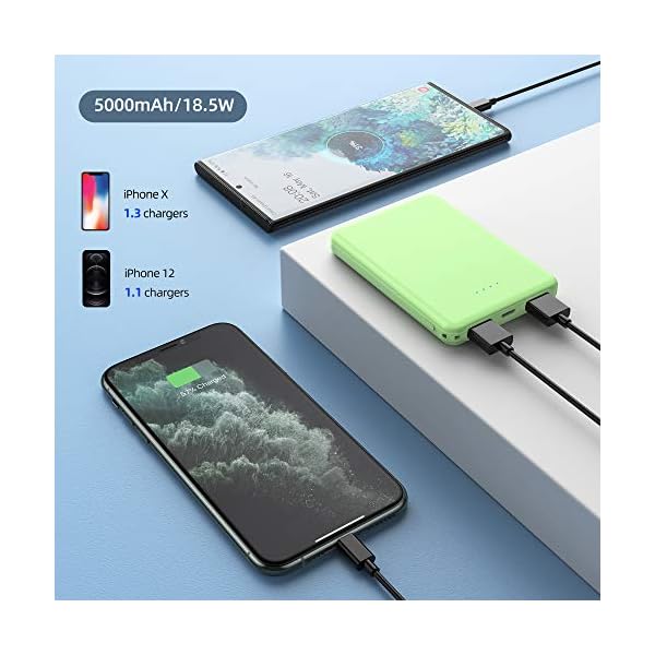 VANYUST Mini Power Bank,Portable Charger 5000mAh Capacity External Battery Pack Dual Output Port with LED Status Indicator Power Bank for iPhone, Samsung Galaxy, Android Phone,Tablet & etc (Green)