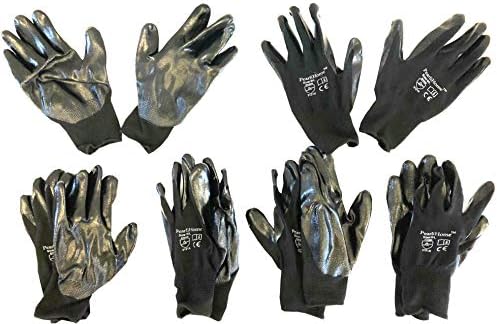 PearliHome Black Nitrile Grip Work Gloves 6 Pack
