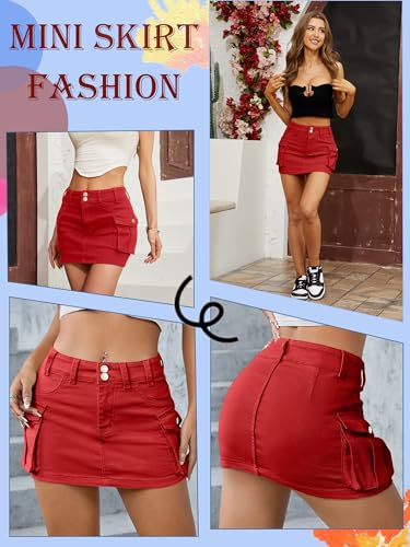 Low Waist Cargo Skirt Women Button Mini Cargo Denim Skirt with Pocket Mini Skirt2