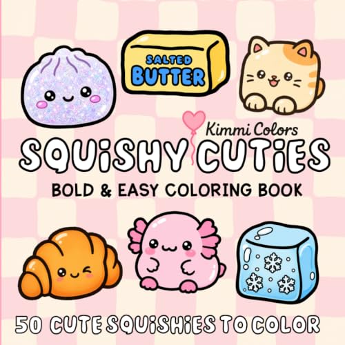 Squishy Cuties: Bold & Easy Coloring Book | 50 Adorable Squishy Toys Featuring Cute Animals, Sweet Treats, Food Friends & Jelly Cubes | Bold & Simple ... for Relaxation, Stress Relief & Creativity image 2