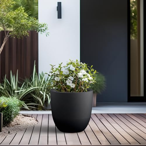 Image of Kante Large Round Bowl Black Concrete Planter 18 inch Dia, Outdoor