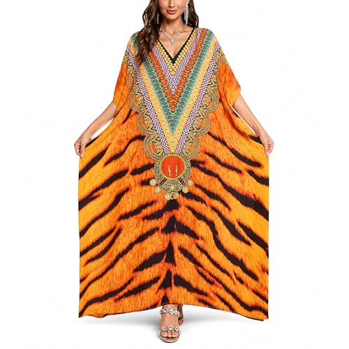 Image of Gypsie Blu Women Plus Size Kaftan Dress Beach Cover Up Maxi Dresses for Women, V-Neck Kimono Sleeve 1X-3X