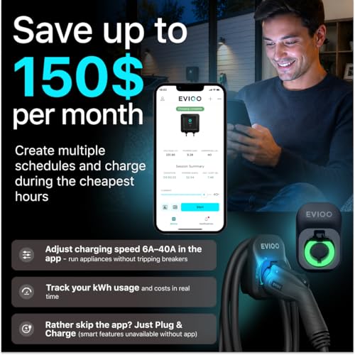 EVIQO Level 2 EV Charger, 40 Amp, J1772 for Non-Tesla EVs, 7.6m Cable, WiFi (2.4GHz) Smart App, Weatherproof Indoor/Outdoor (IP66, NEMA 4), UL & ETL Certified, NEMA 14-50 Plug-in 240V, 9.6kW by EVIQO - Image 5