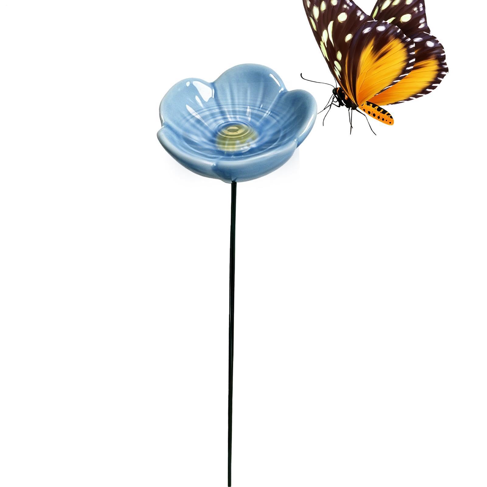 Rukjmqi 4 Pieces Bee Watering Station For Garden, 4.1x27cm Ceramic Flower Design Bee Water Bowl, Metal Flower Bird Feeder Bath Weather Resistant Bird Waterer For Backyard Outdoor Patio Porch Balcony