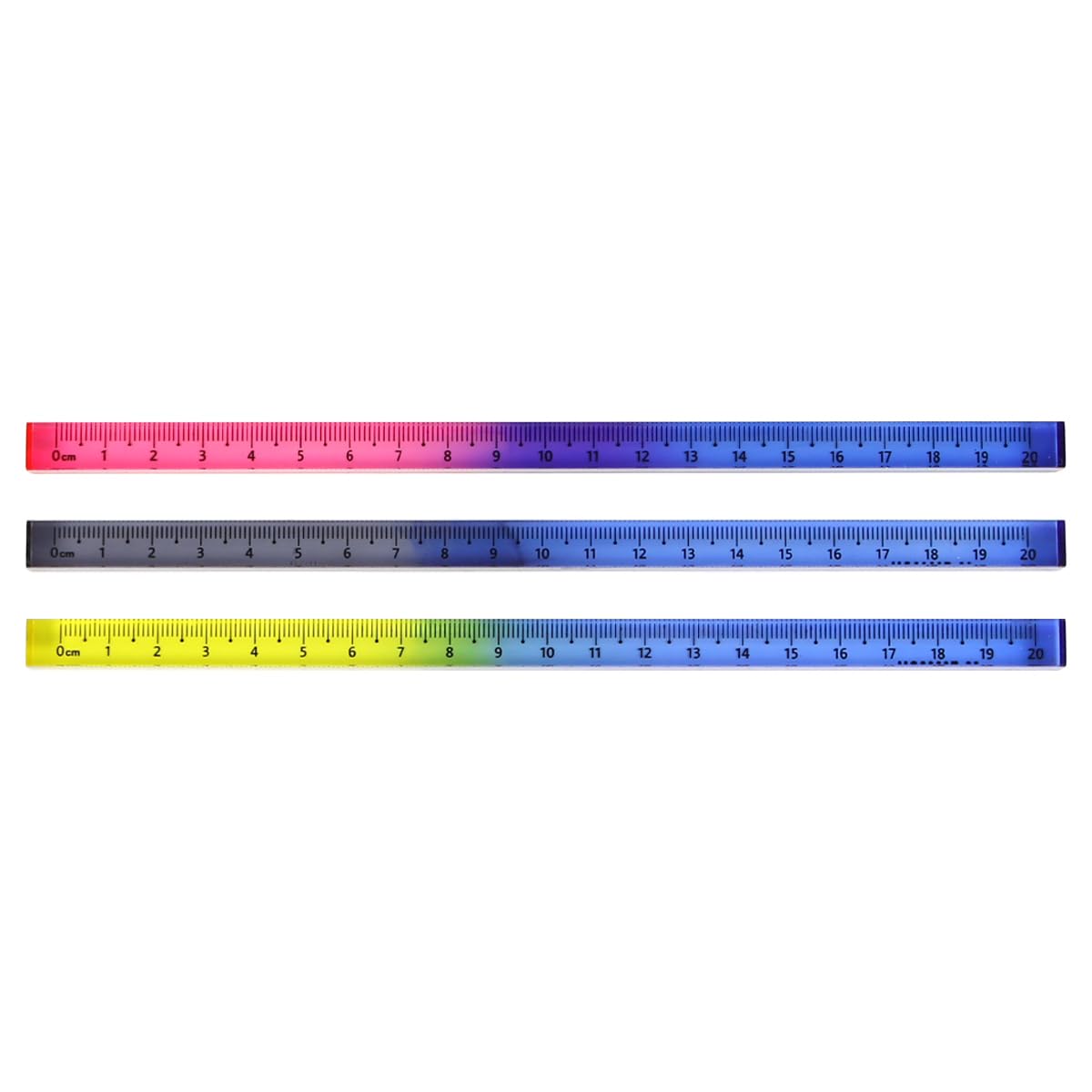 Muiltvoe 3Pack Colored Transparent Acrylic Ruler Cube Ruler Student Drawing Measurement Gradient Ruler Light Measuring Tool (20cm)