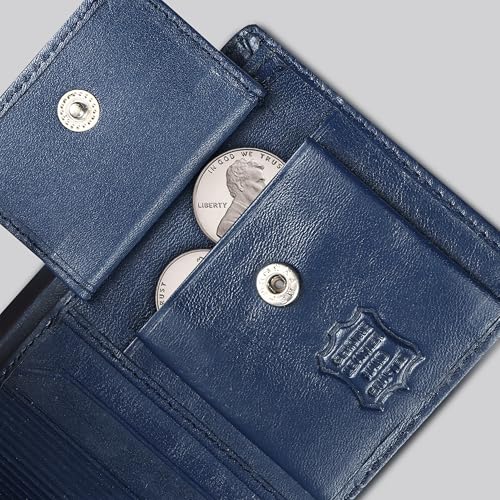 Genuine Leather Bifold Wallet for Men, Navy Blue, RFID Blocking, Multiple Credit Card Slots (Blue)3