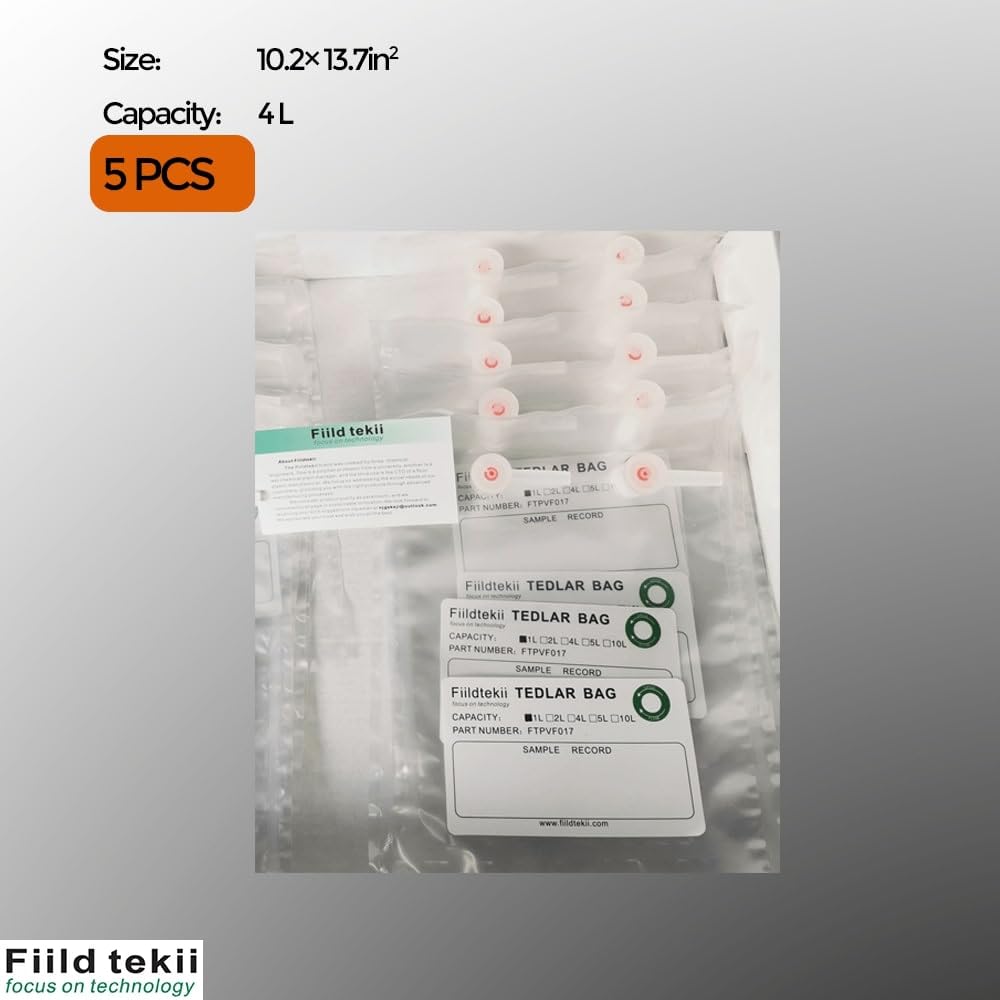 1L 100PCS Tedlar Sample Bag for Vapor, Bulk Pack, Air and Gas Analysis, PVF Film with Dual Polypropylene Fiiting Valves