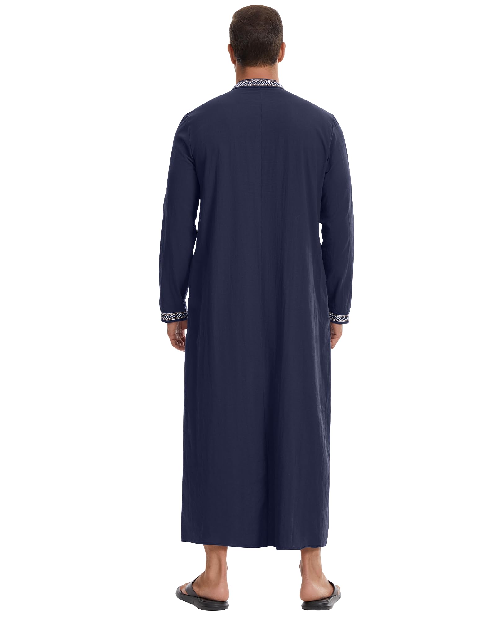 NANAMEEI Qamis Uomo Musulmano Djellaba Uomo Cotone Lino Caftano Ricamato Gandoura Abito Marocchino