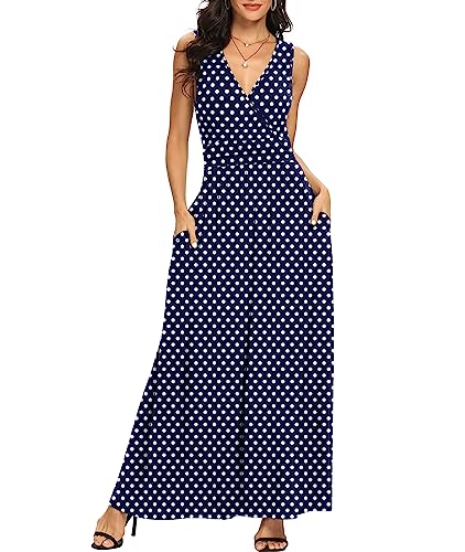 Image of LILBETTER Women Sleeveless Deep V Neck Loose Plain Long Maxi Casual Dress