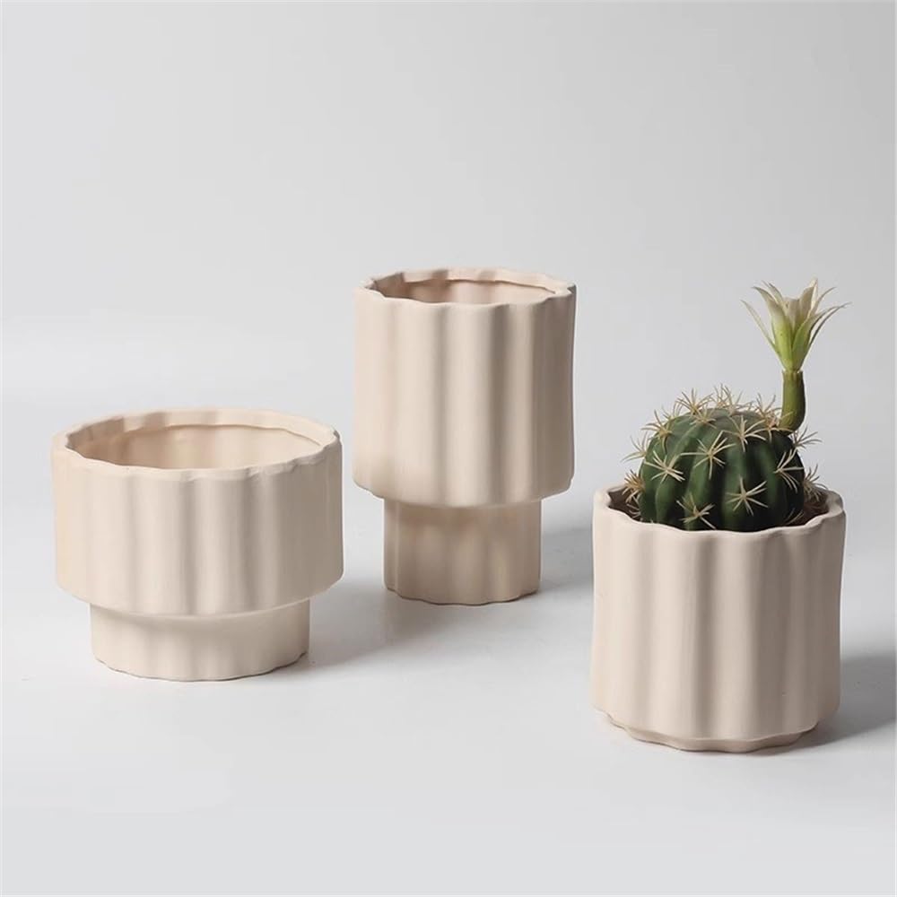Doniczka Ceramiczne małe doniczki z otworami drenażowymi, pojemnik na sadzarkę o zakrzywionym kształcie, do sypialni na świeżym powietrzu w pomieszczeniach Parapet ogrodowy (beżowy) Doniczka