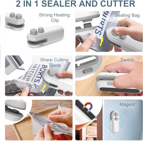 Image of Besque Portable Mini Sealing Machine, Handheld Packet Sealer for Food, Snacks, Chips, Fresh Storage, Plastic Bags Sealing Machine, 1 YEAR Warranty (White)