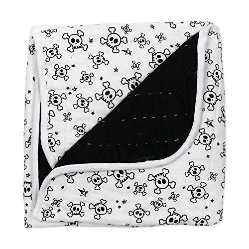 Image of HonestBaby Hand-Quilted Baby Blanket Reversible 100% Organic Cotton for Infant Boys, Girls, Tossed Skulls/Black, One Size