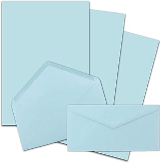 Gustav Neuser - Juego de 50 papeles de carta DIN A4 con sobres largos, pegado en húmedo, color azul claro y mate con sobres, de FarbenFroh