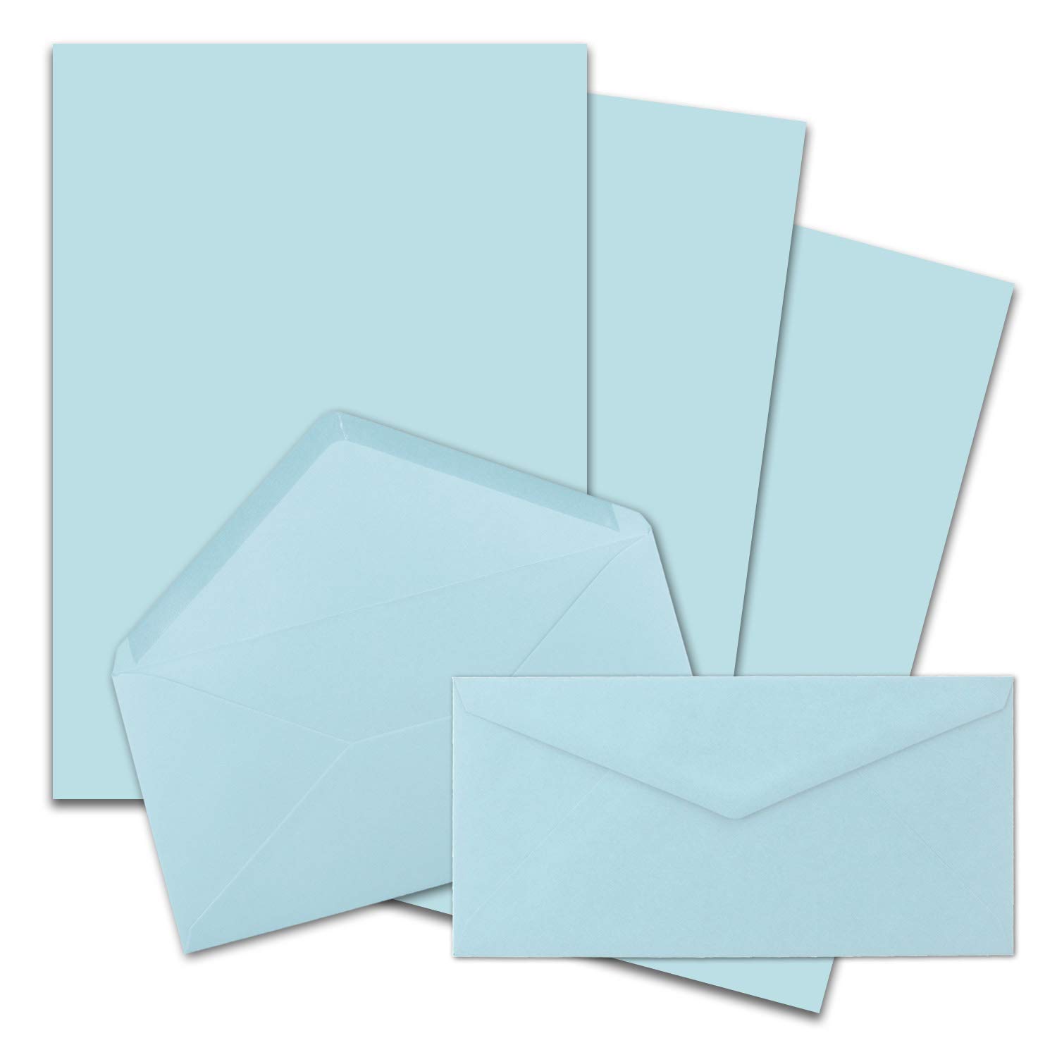 FarbenFroh by Gustav Neuser 25 x A4 Writing Paper Sets with DIN Long Envelopes, Wet Seal, Light Blue
