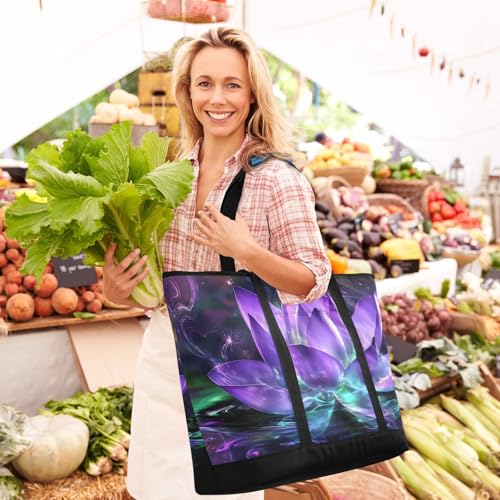 Flower Purple Closeup Large Insulated Tote Bag for Grocery Shopping Reusable Tote Bags for Women Men, Cooler Bag with Zippered Top & Handles for Beach Picnic Travel2