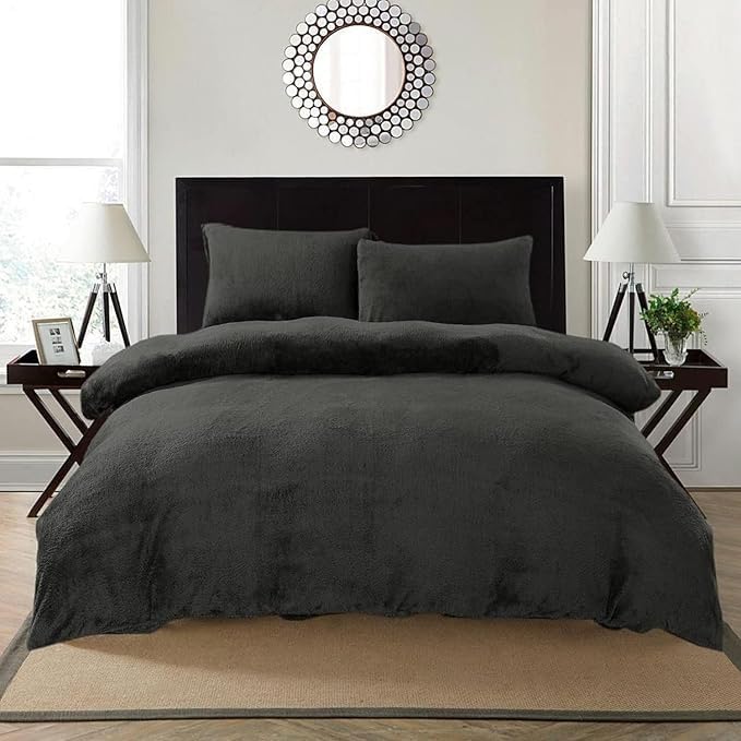 Image of Amazing Super Soft Double Bed Woollen Quilt Cover, 310TC Warm Duvet Cover, Woolen Duvet Cover /Rajai Cover /Blanket Cover /Quilt Cover King Size=90x100 Inches, Winter Blanket Cover (Dark Gray)
