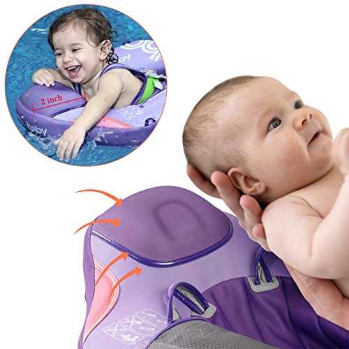 Image of Add Tail Mambobaby Float with Canopy, Baby Floats for Pool Non-Inflatable Waist Float Swim Training Toy with UPF 50+ UV Sun Canopy (Contrast-Purple)