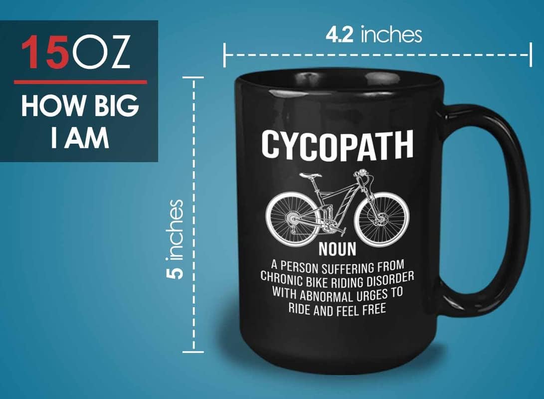 Cycling Coffee Mug 15oz Black - Cycopath Definition - Bicycle Biker Bike Cycling Athlete Sports Fun Workout Dad and Uncle Bicyclist