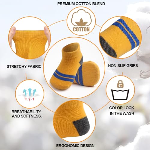 Image of JAKIDAR 12-Pair Baby Socks Non-Slip Cotton Toddler Socks Ankle Socks for Baby Toddler Kids