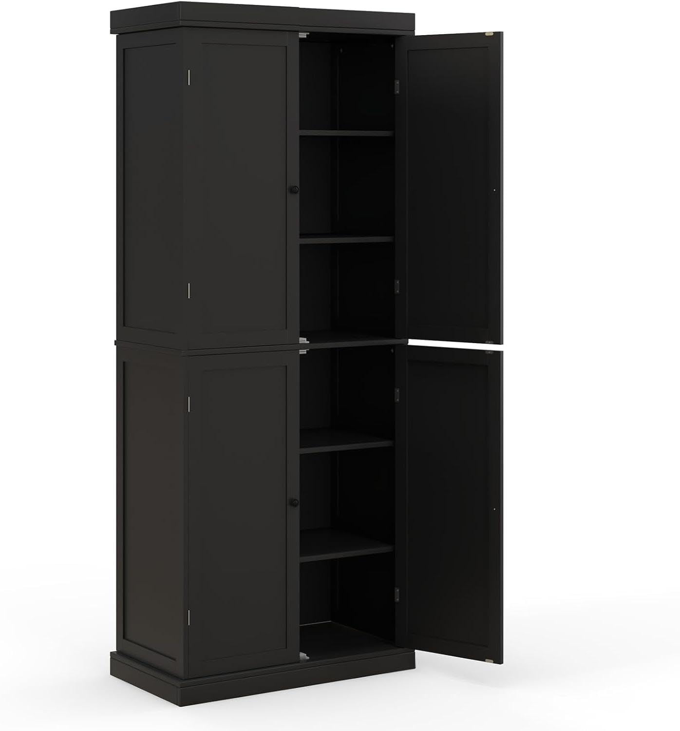 TANGZON 184cm Tall Kitchen Cupboard, 6-Tier Tall Storage Cabinet with 4 Doors & 2 Adjustable Shelves, Freestanding Wooden Sideboard Unit for Pantry Dining Living Room (Black) — image 1