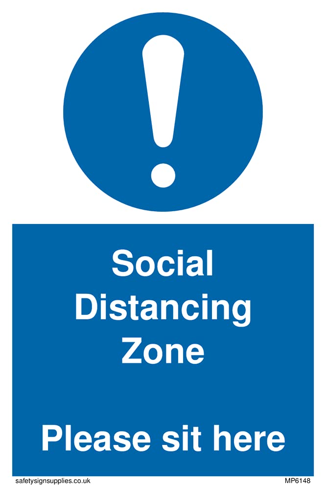 Pack of five - Social Distancing Zone Please sit here Sign - 100x150mm - A6P