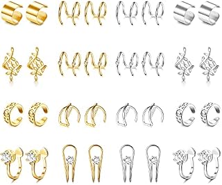 Kakonia 16 Pairs Ear Cuff Earrings for Women Non Piercing Faux Ear Cuff Fake Cartilage Earrings Clip on Wrap Earrings Adjustable Fake Earrings Helix Conch Cuffs Fake Lip Nose Ring