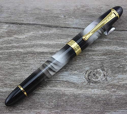 King Online JINHAO X450 Luxury Black & White Marble Fog color, Fountain Pen 18KGP Nib Golden Trim, Advance Clip design