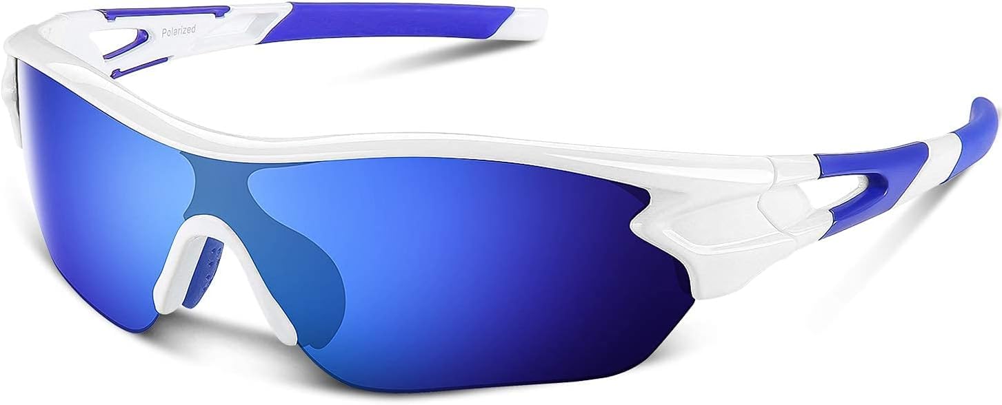 BEACOOL Polarized Sports Sunglasses for Men Women Youth TAC Glasses UV400 Protection Cycling Running Driving Fishing Golf Motorcycle Baseball,White Blue — image 1