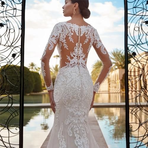 Modest Mermaid Wedding for Bride 2025 Lace Appliques Tulle Long Beach Boho Bridal Wedding Gowns for Bride2