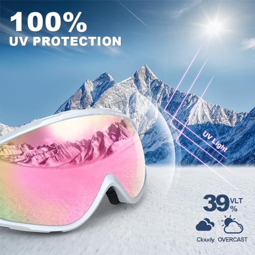 Image of findway Ski Goggles OTG - Over Glasses Snow /Snowboard Goggles for Men, Women & Youth - 100% UV Protection